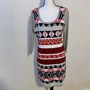 Liv geometric pattern long sleeve midi sweater dress